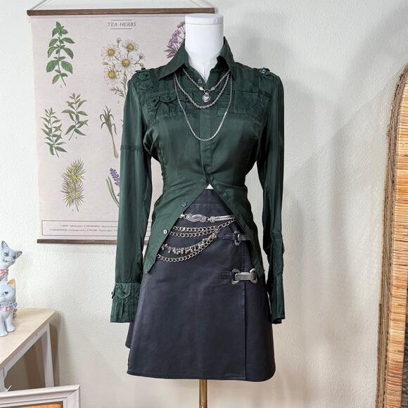 MGR Dresses & Skirts - Vintage 90s Y2k Leather Buckle Pleated Faux Wrap Mini Skirt Goth Emo Punk S 6